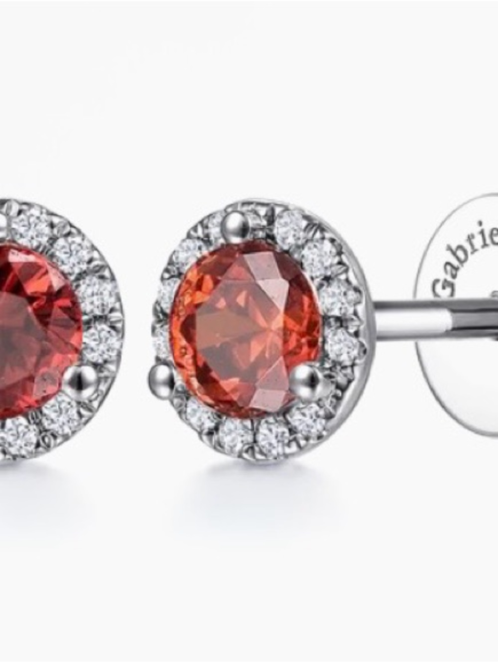 Solid 925 Sterling Silver & Garnet Red Gemstone & CZ Halo Stud Earrings - Picture 2 of 5
